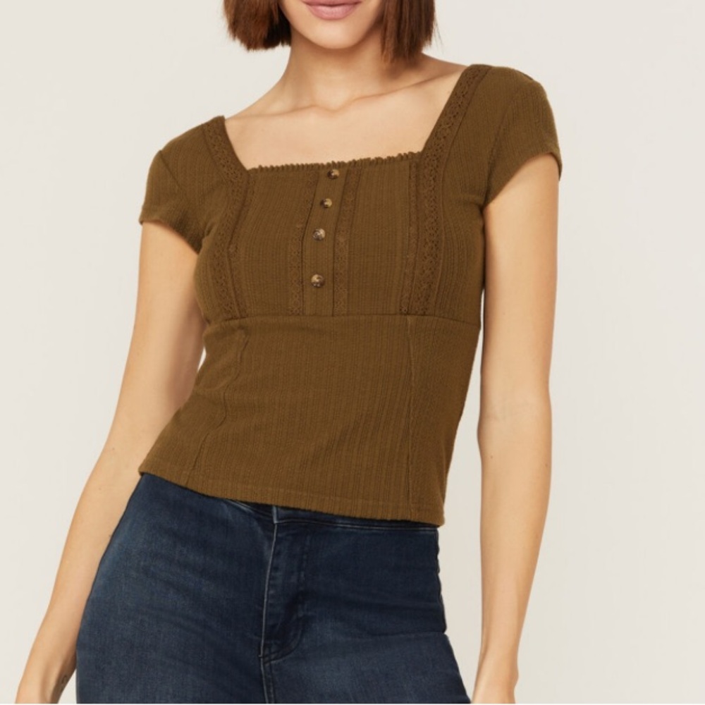 Western Shyanne Square Neckline Olive Green Women’s Top Size Medium